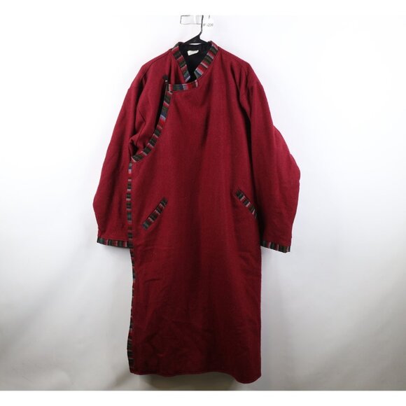 Vintage 90s Streetwear Mens XL Wool Tibetan Nepal Oriental Wool Coat Jacket Red